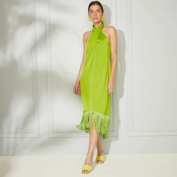 Lady Pipa Pepa Lime Green Halter Fringe Dress - Picture 2 of 2